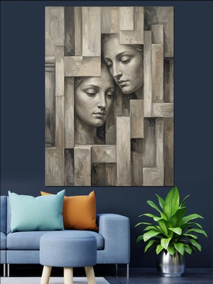 Tablomega Iç Içe Geçmiş Yüzler Soyutlama Dekoratif Kanvas - Mdf Ahşap Tablo