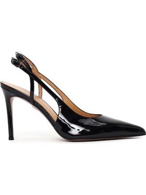 Derimod Kadın Siyah Arkası Açık Yüksek Ince Topuklu Rugan Deri Ayakkabı 26PFD100216