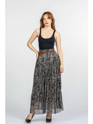 MissVina Korsajlı Şifon Desenli Etek 6876