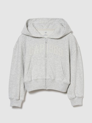 Gap Kız Çocuk Gri Vintagesoft Terry Oversized Crop Logo Fermuarlı Sweatshirt