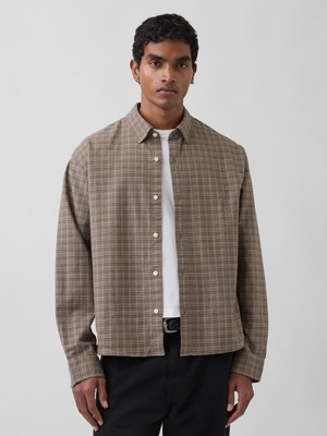 Gap Erkek Kahverengi Relaxed Crop Straight-Hem Oxford Gömlek