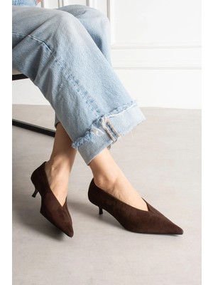 Shoetek Louod Kadın Stıletto Ince Topuklu Kahverengi Süet