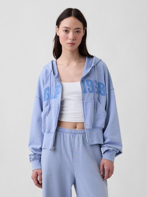 Gap Kadın Açık Mavi Fransız Havlu Kumaş Oversized 1969 Logo Fermuarlı Sweatshirt