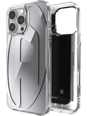 Diesel iPhone 16 Pro Max Uyumlu Oval D Aynalı (Mirror) Kılıf - Gümüş