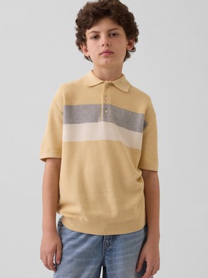 Gap Erkek Çocuk Sarı Relaxed Stripe Polo Triko T-Shirt