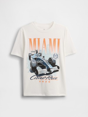 Gap Erkek Çocuk Beyaz Grafik Baskılı T-Shirt