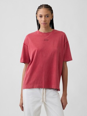 Gap Kadın Kırmızı Organik Pamuk Vintagesoft Athletic Logo Tunik T-Shirt