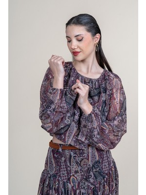MissVina Beli Lastikli Yuvarlak Yaka Şifon Bluz 70060