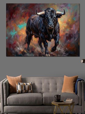 Tablomega Güçlü ve Vahşi Boğa Illüstrasyonu Dekoratif Kanvas - Mdf Ahşap Tablo