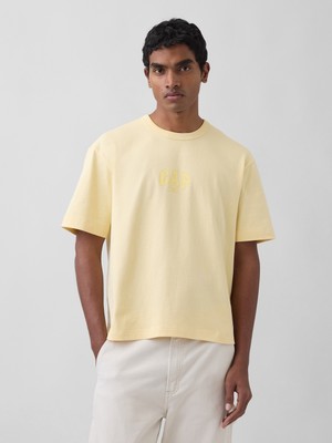 Gap Erkek Sarı Heavyweight Relaxed 1969 Logo Crop T-Shirt