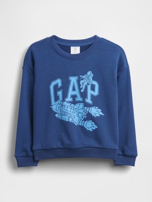 Gap Erkek Bebek Koyu Mavi Relaxed Fransız Havlu Kumaş Grafik Baskılı Sweatshirt