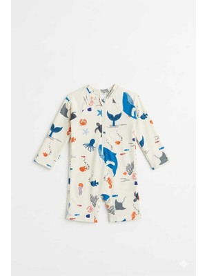 Beniizle Şortlu Desenli Uzun Kollu Erkek Bebek Çocuk Yüzücü Mayosu