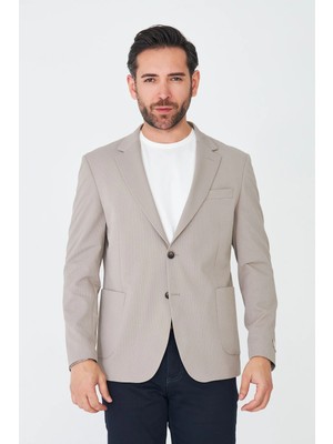 White Stone Bej Slim Fit Erkek Blazer Ceket