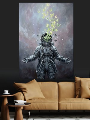 Artmeg Uzay Kaskından Çıkan Yeşil Bitkiler Dekoratif Kanvas - Mdf Ahşap Tablo