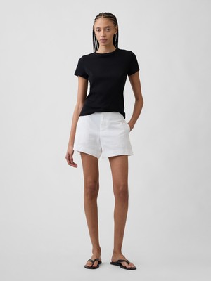 Gap Kadın Beyaz 4" Mid Rise Keten Karışım Şort