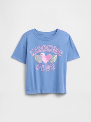 Gap Kız Çocuk Açık Mavi Oversized Grafik Baskılı T-Shirt