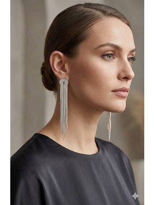 Tılsım Accesories Sallantılı Zincir Küpe Beyaz 12CM.