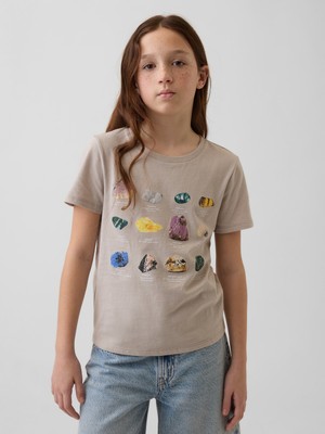 Gap Kız Çocuk Bej Grafik Baskılı T-Shirt