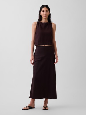 Gap Kadın Kahverengi Keten Karışımı Maxi Slip Etek