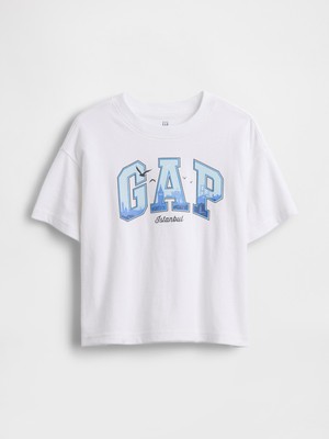 Gap Erkek Bebek Beyaz Istanbul Logo Grafik Baskılı T-Shirt