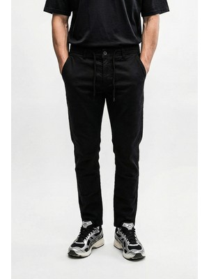 Vena Jake Beli Lastikli Parça Boya Lyocell Chino Pantolon-Siyah