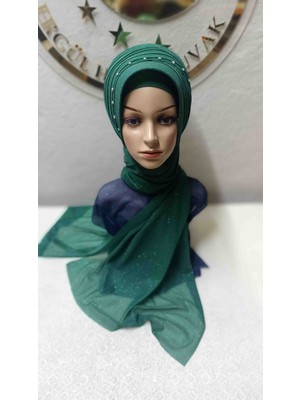 Ergül Hazır Duvak Simli Zümrüt Yeşili Nuray Model Duvak,hazır Duvak,düğün,hazır Şal,hazır Türban,abiye Şal,sünnet,nişan,söz