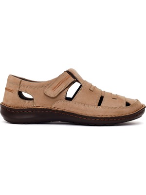 Derimod Erkek Bej Bantlı Nubuk Deri Sandalet 26SFD7102V3
