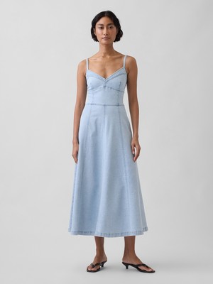 Gap Kadın Açık Mavi Denim Seamed Korse Maxi Elbise