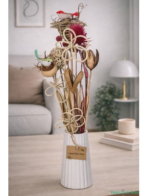 Yapay Çiçek Sitesi Doğal Tropikal Esinti Kuru Çiçek Tanzimi Vazo Hediyeli Model 9