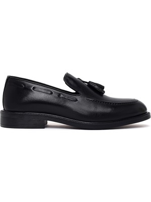 Derimod Erkek Siyah Püsküllü Deri Klasik Loafer 26SFD664218