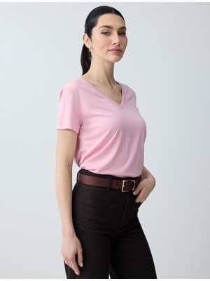 Jimmy Key Pembe V Yaka Kısa Kollu Modal Örme Tişört