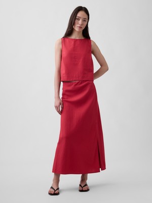 Gap Kadın Kırmızı Keten Karışımı Maxi Slip Etek