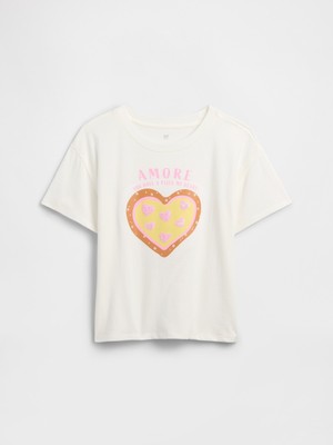 Gap Kız Çocuk Beyaz Oversized Grafik Baskılı T-Shirt