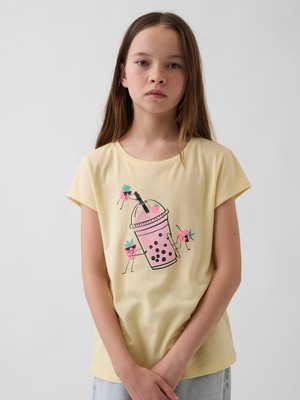Gap Kız Çocuk Sarı Grafik Baskılı T-Shirt