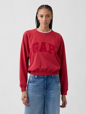 Gap Kadın Kırmızı Fransız Havlu Kumaş Raglan Logo Sweatshirt