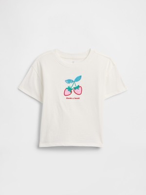 Gap Kız Çocuk Kırık Beyaz Oversized Grafik Baskılı T-Shirt