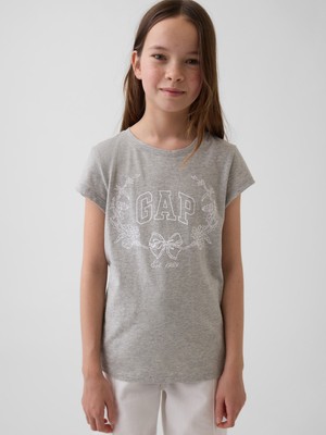 Gap Kız Çocuk Açık Gri Grafik Baskılı T-Shirt