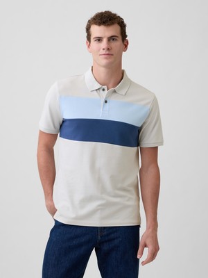 Gap Erkek Krem Colorblock Stretch Pique Polo Gömleği