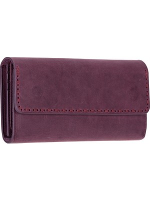 BloominBag Aura Mulberry Wine Hakiki Deri Telefon Bölmeli Kadın Cüzdanı