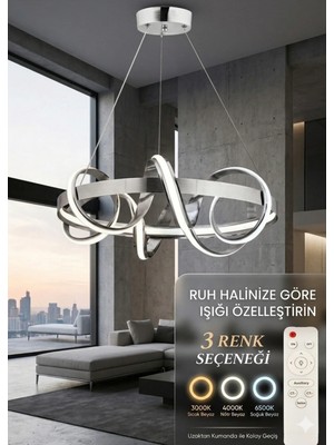 Akgül Düğümlü Çizgili Kumandalı Krom Lüks Avize