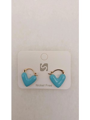 Tılsım Accesories Mavi Kalp Küpe Gold