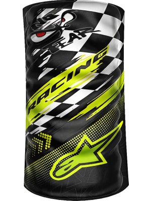 Crown Micro Siyah Damalı Bayrak Yarışçı Çok Amaçlı Bandana Boyunluk Maske Motorcu Buff Racing Alpinestar Balaklava
