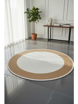Home İnn Tekstil Home İnn Yuvarlak Halı Krem Orta Natural Çerçeve | Modern Şık Salon Halısı | Soft ve Estetik Dekor