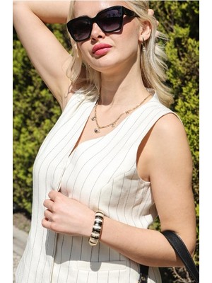 Unique Çizgili Keten Kumaş Yelek