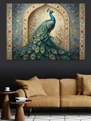 Tablomega Etnik Kapı Önünde Tavus Kuşu Dekoratif Kanvas - Mdf Ahşap Tablo