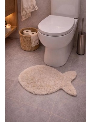 Eyprich Kuzu Peluş Süet Taban Ince Banyo Paspası - Balık Desenli Yumuşak Tüy Dokusu