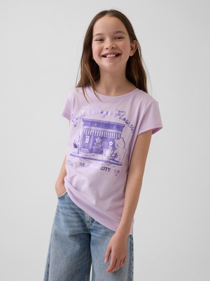 Gap Kız Çocuk Lila Grafik Baskılı T-Shirt