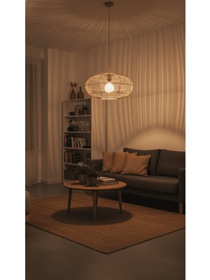 Rattam Jungle Doğal Rattan Sarkıt Avize - 50X30CM El Yapımı Hasır Aydınlatma