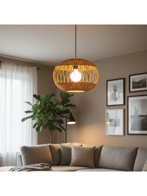 Rattam Ball: 40CM El Örgüsü Doğal Rattan Küre Avize - Modern Bohem Sarkıt