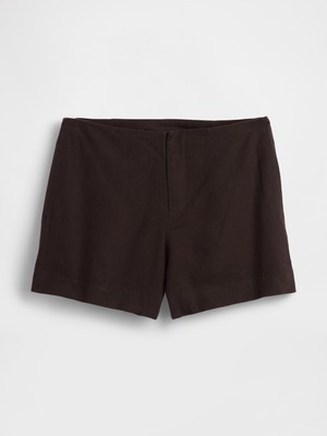 Gap Kadın Kahverengi 4" Mid Rise Keten Karışım Şort